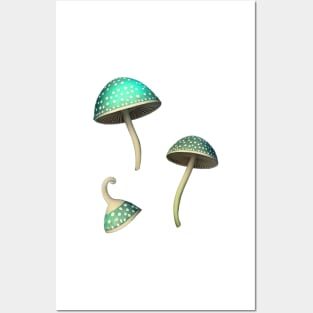 Green Shrooms Mushroom Set Posters and Art